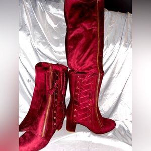 Burgundy Glaze over the knee boots